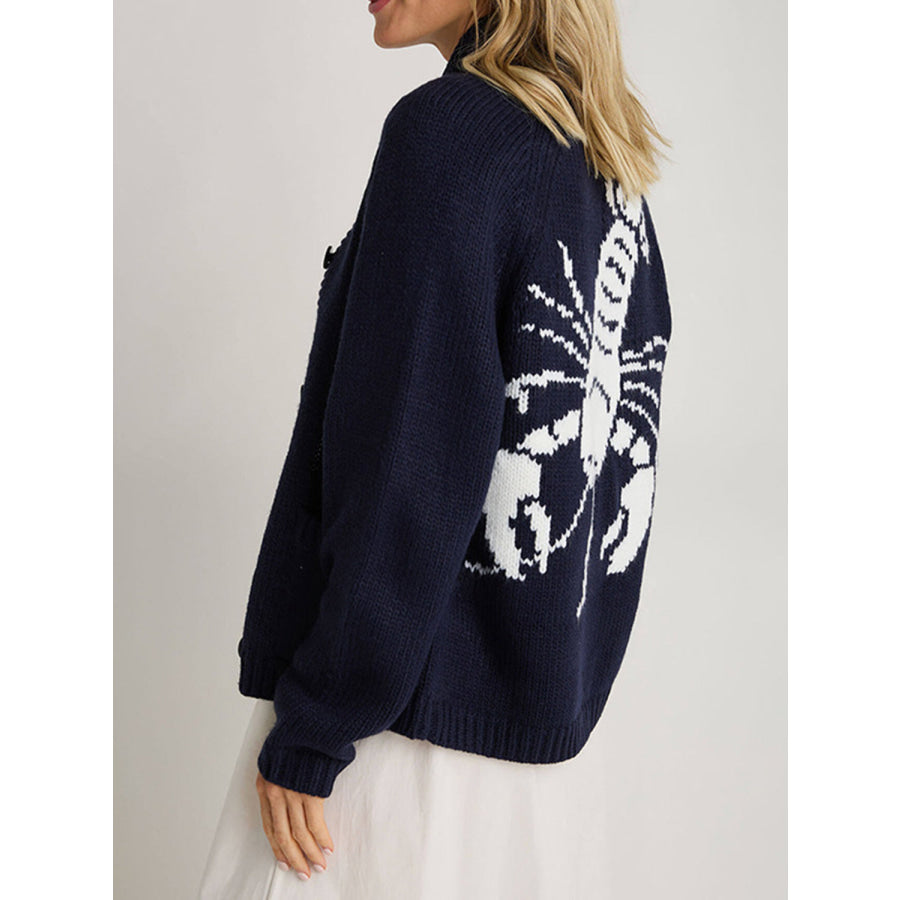 Lobster Button Up Long Sleeve Cardigan Apparel and Accessories