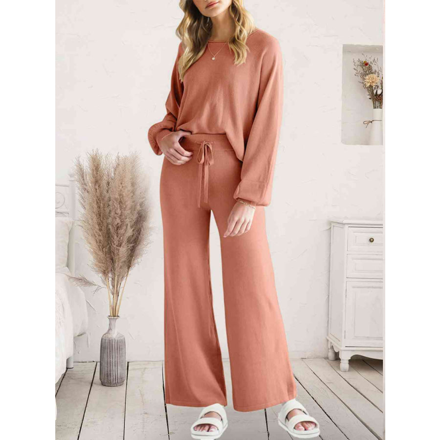 Long Sleeve Lounge Top and Drawstring Pants Set Pale Blush / S