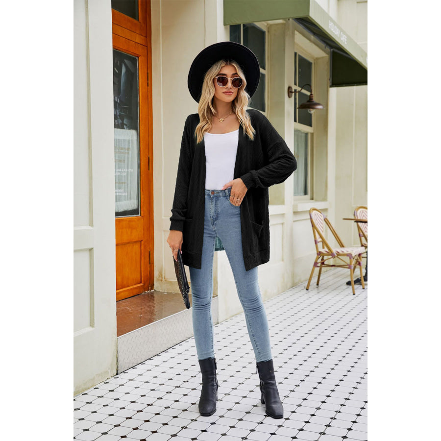 Long Sleeve Pocketed Cardigan Black / S