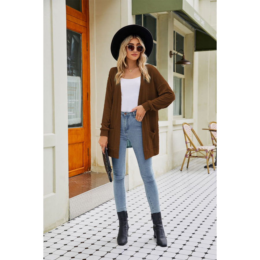 Long Sleeve Pocketed Cardigan Chestnut / S