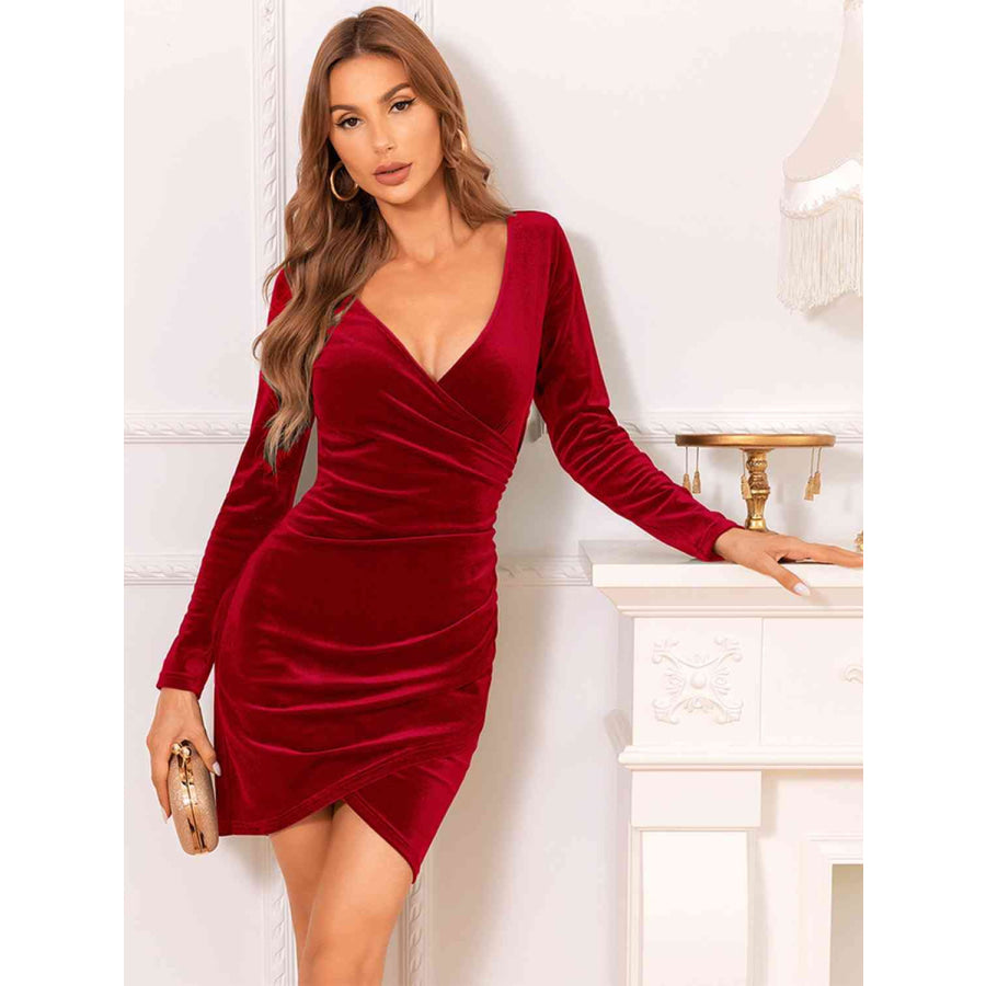 Long Sleeve Tulip Hem Dress Red / S