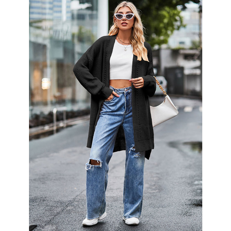 Long Sleeve Waffle-Knit Cardigan
