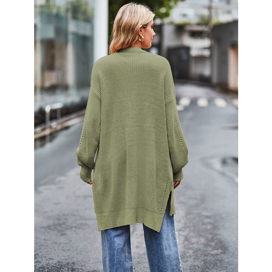 Long Sleeve Waffle-Knit Cardigan
