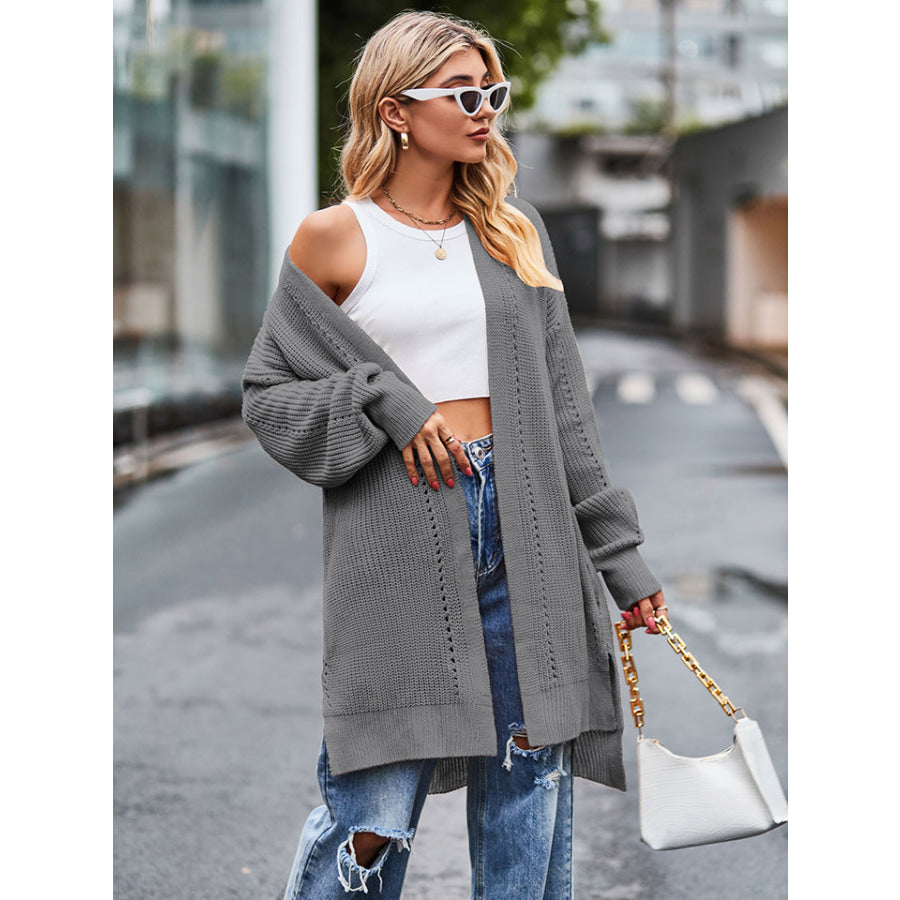 Long Sleeve Waffle-Knit Cardigan