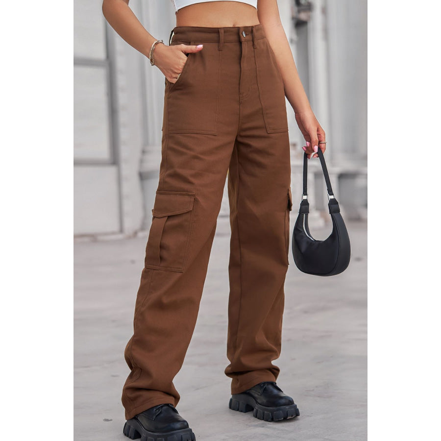 Long Straight Leg Jeans with Pockets Chestnut / S