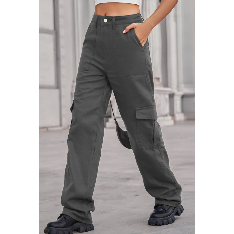 Long Straight Leg Jeans with Pockets Dark Gray / S