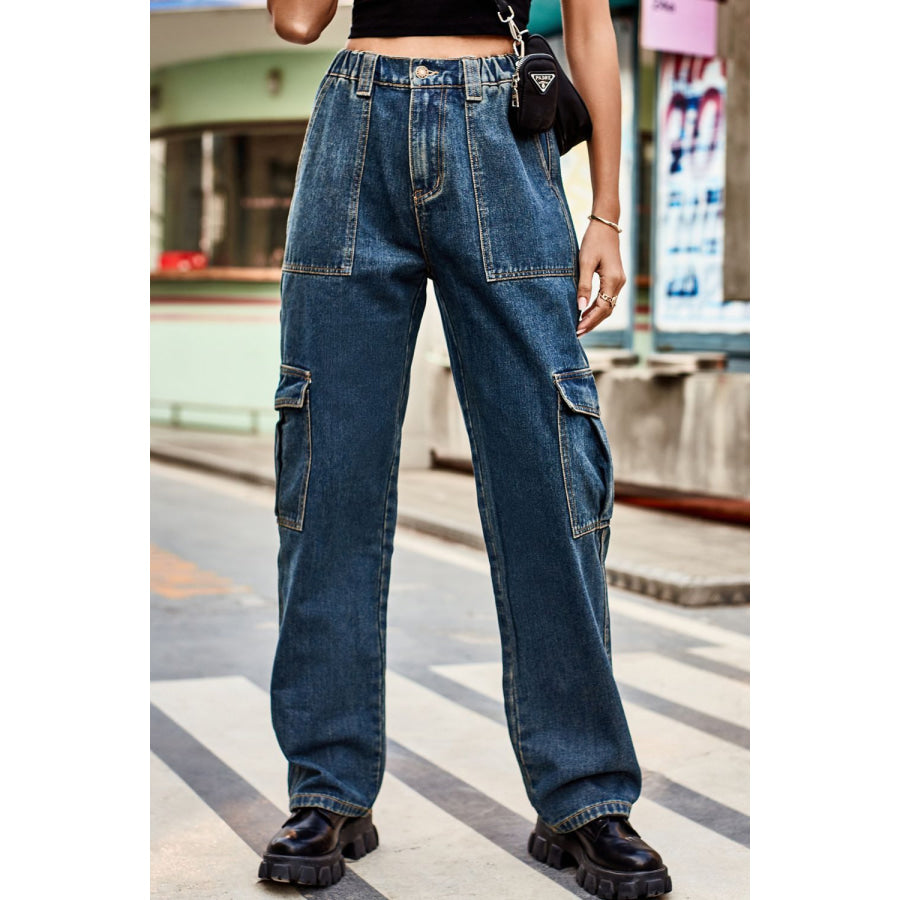 Long Straight Leg Jeans with Pockets Medium / S