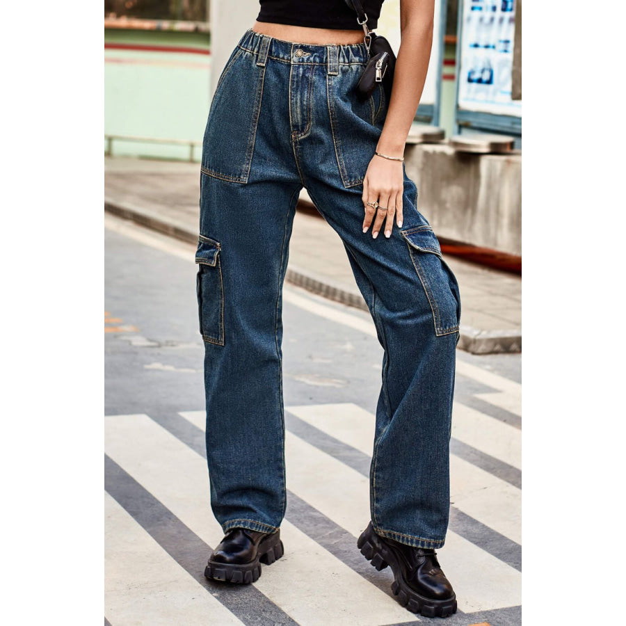 Long Straight Leg Jeans with Pockets