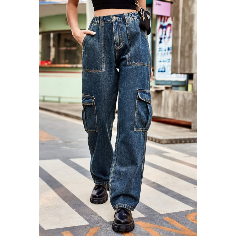 Long Straight Leg Jeans with Pockets