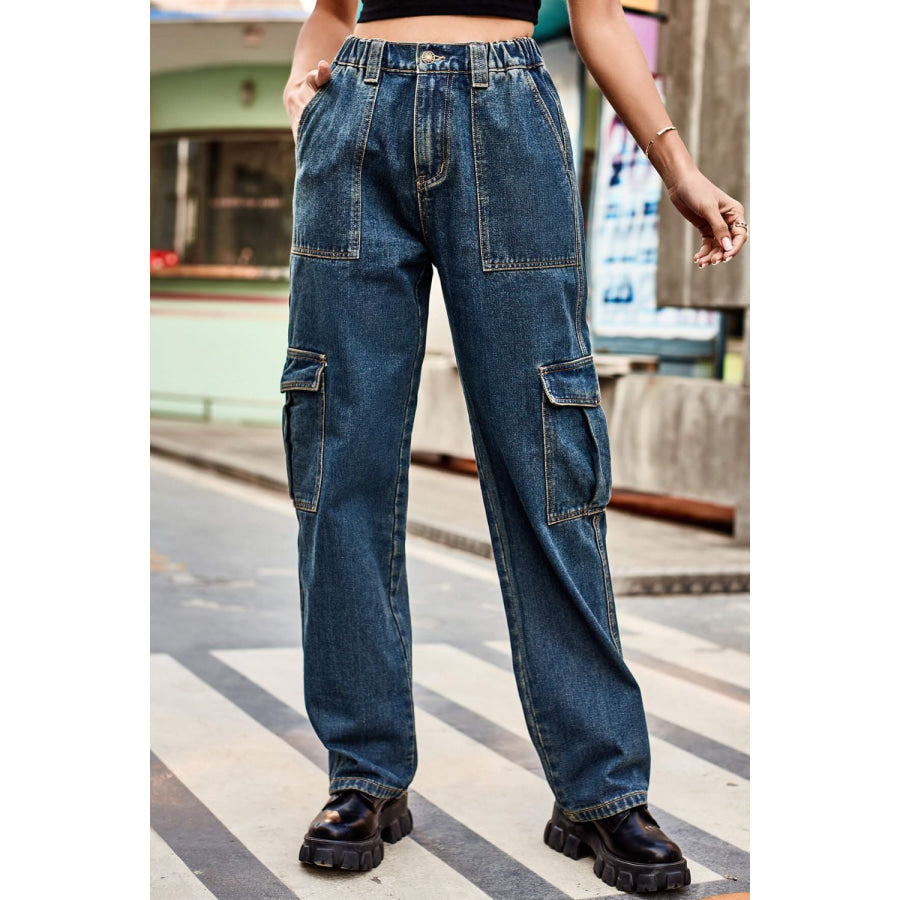 Long Straight Leg Jeans with Pockets