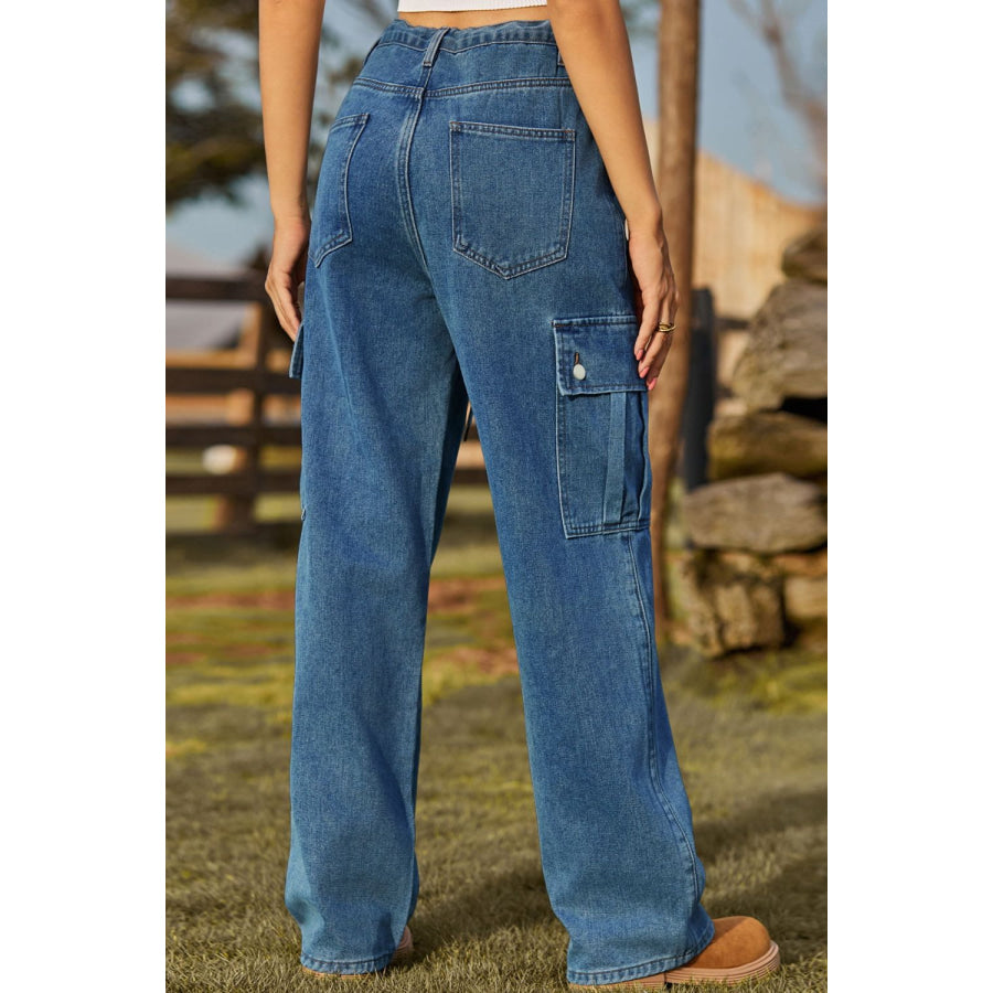 Loose Fit Drawstring Jeans with Pocket