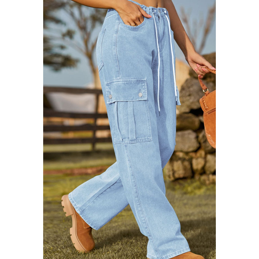 Loose Fit Drawstring Jeans with Pocket