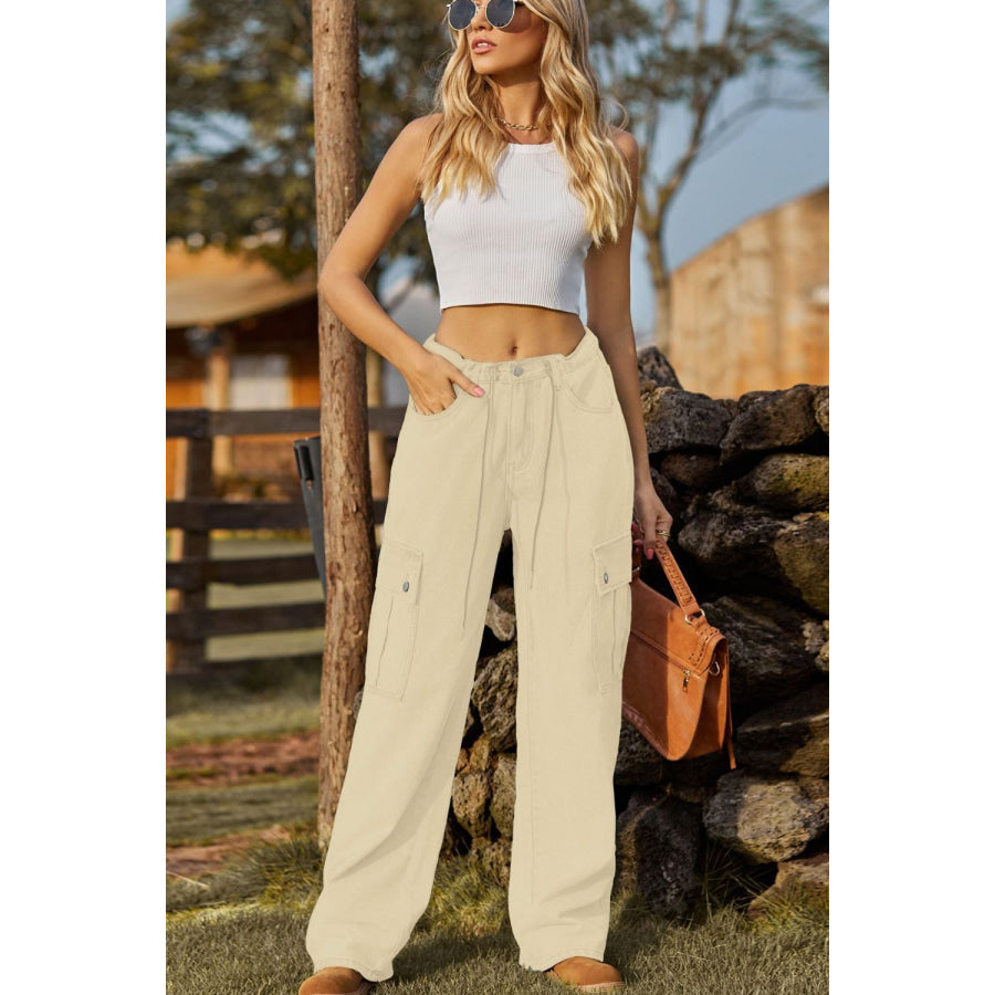 Loose Fit Drawstring Jeans with Pocket