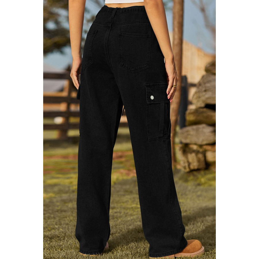 Loose Fit Drawstring Jeans with Pocket