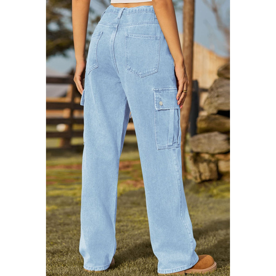 Loose Fit Drawstring Jeans with Pocket