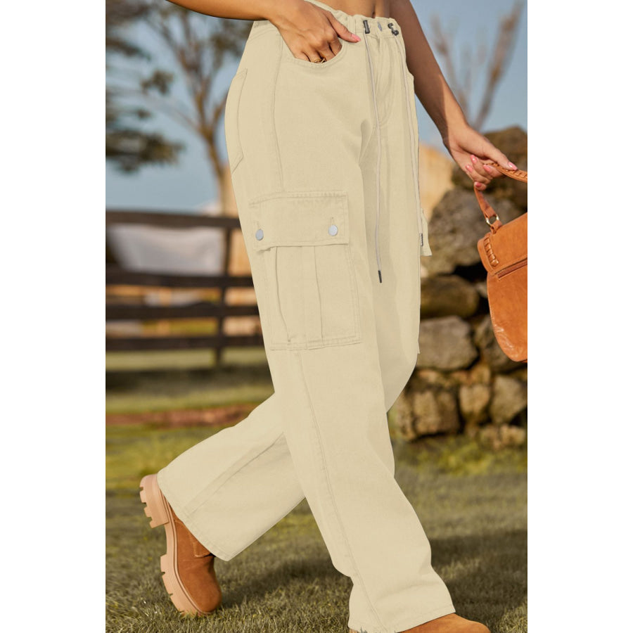 Loose Fit Drawstring Jeans with Pocket