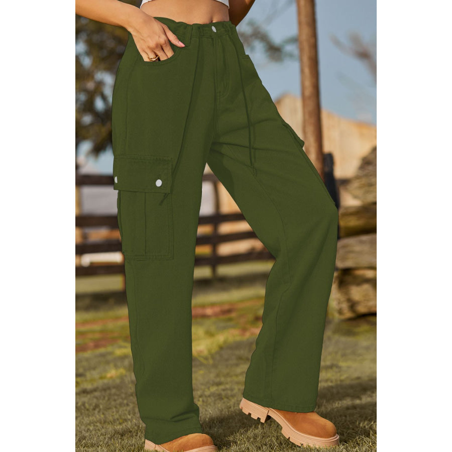 Loose Fit Drawstring Jeans with Pocket