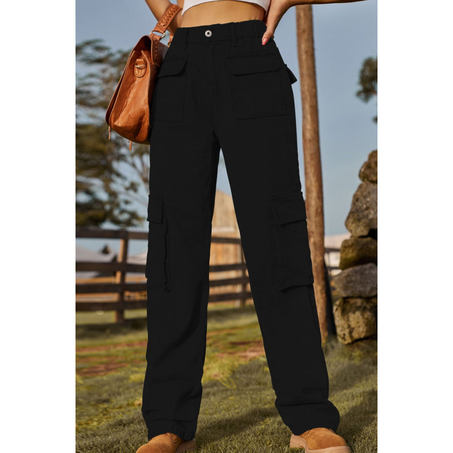 Loose Fit Long Jeans with Pockets Black / S