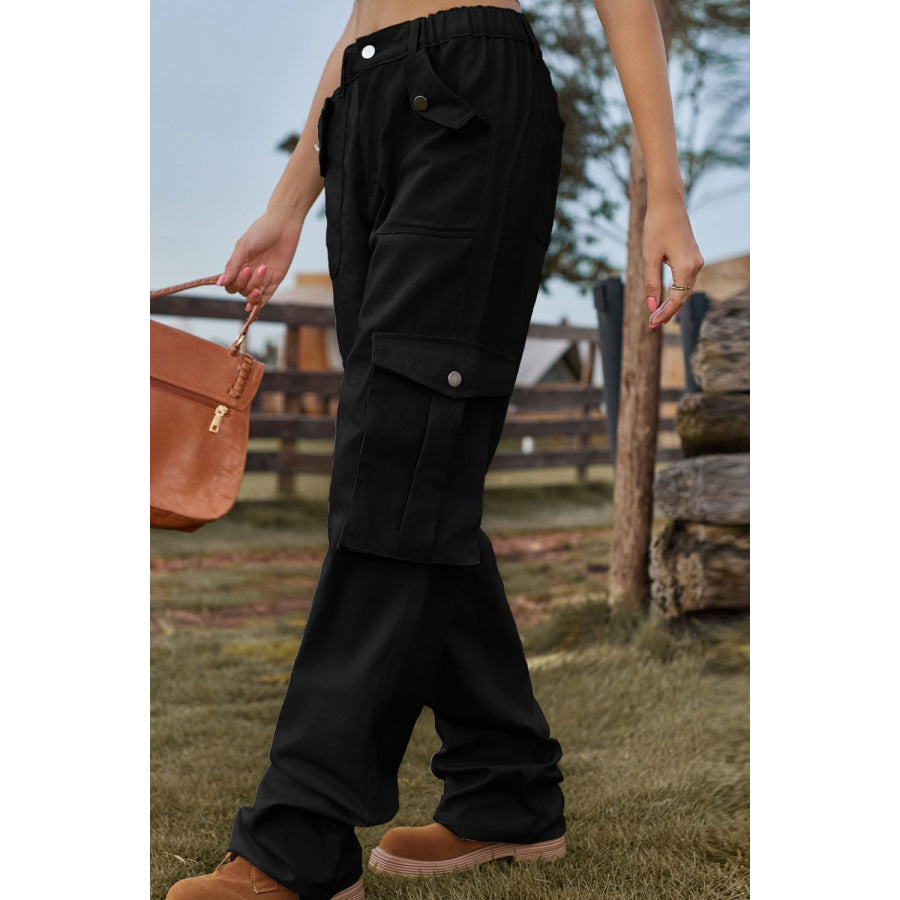 Loose Fit Long Jeans with Pockets Black / S