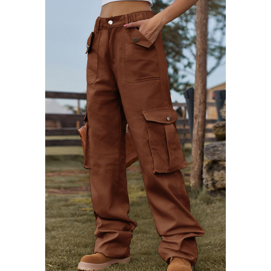 Loose Fit Long Jeans with Pockets Chestnut / S
