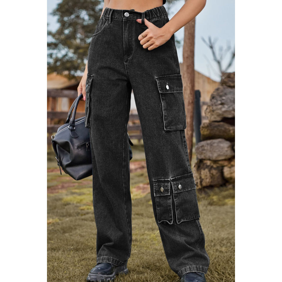 Loose Fit Long Jeans with Pockets Dark / S