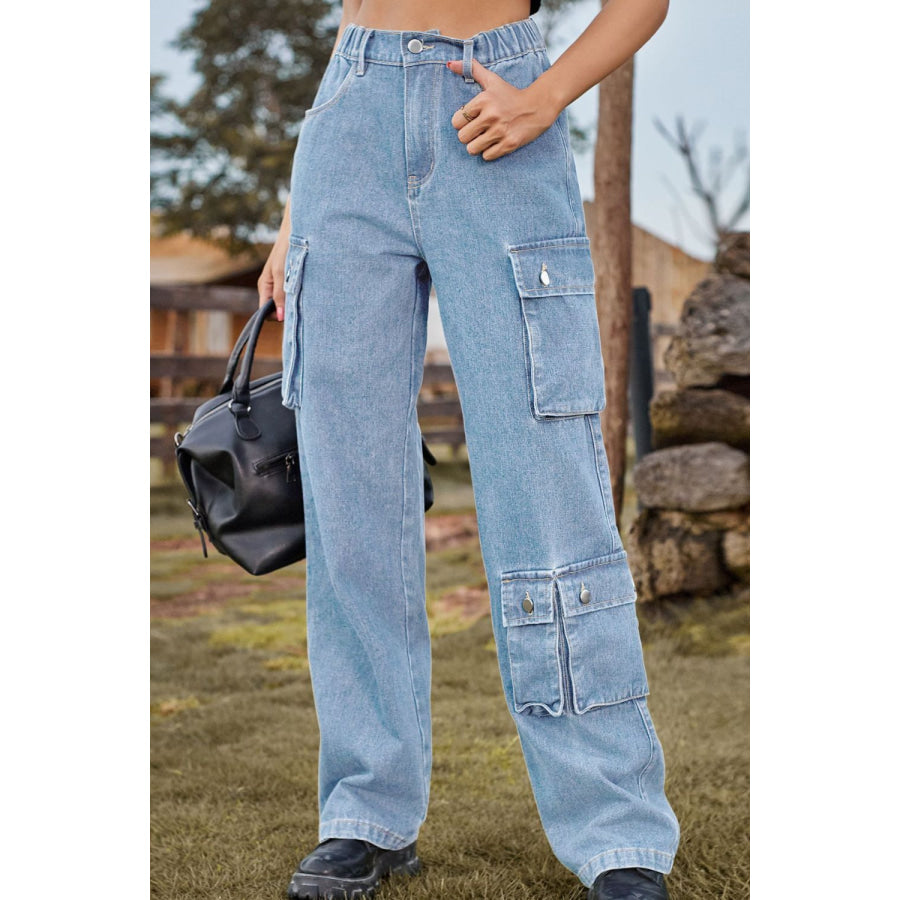 Loose Fit Long Jeans with Pockets Light / S