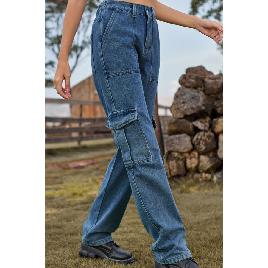 Loose Fit Long Jeans with Pockets