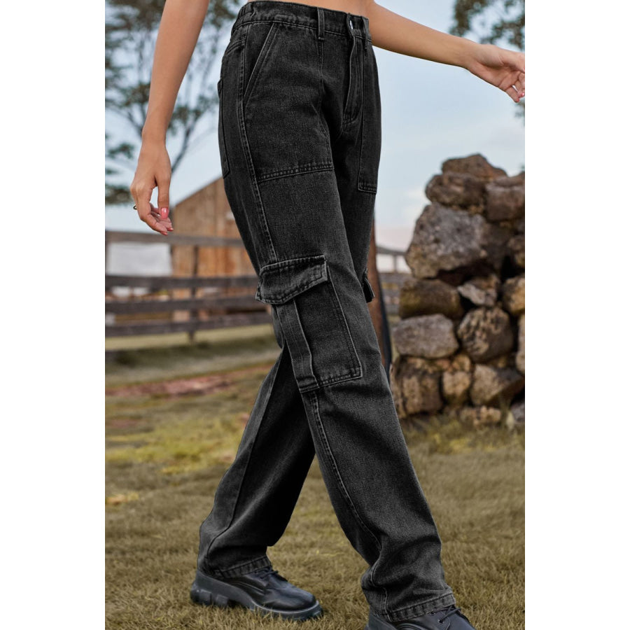 Loose Fit Long Jeans with Pockets