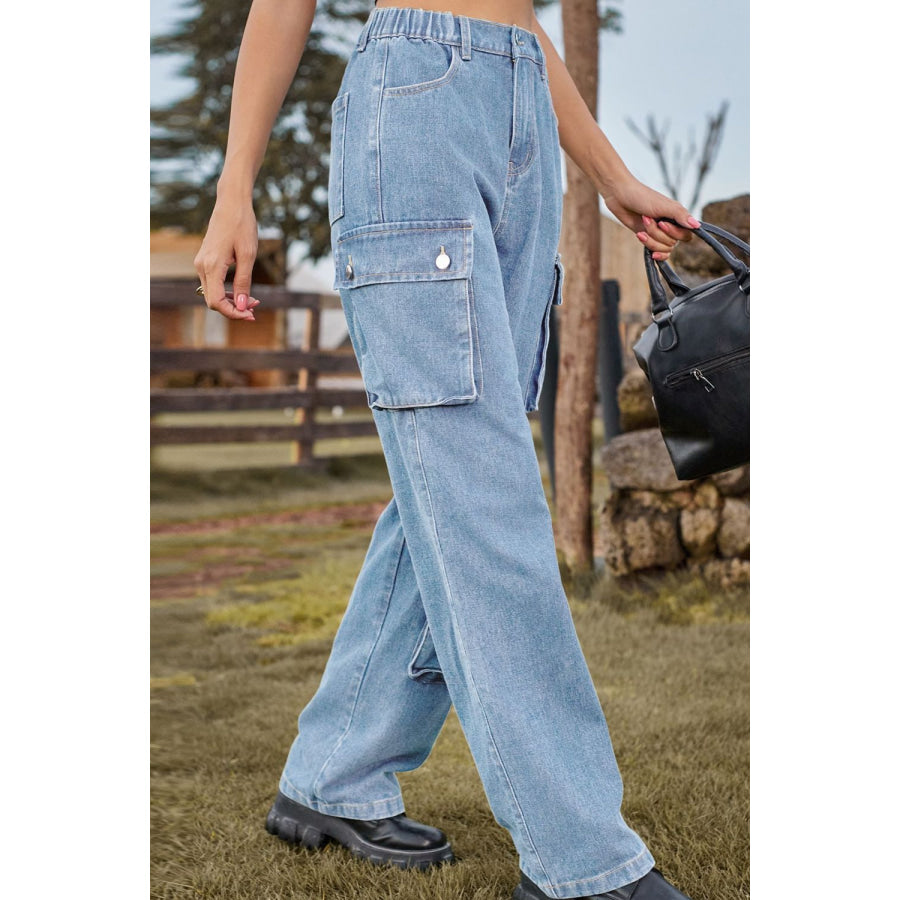 Loose Fit Long Jeans with Pockets