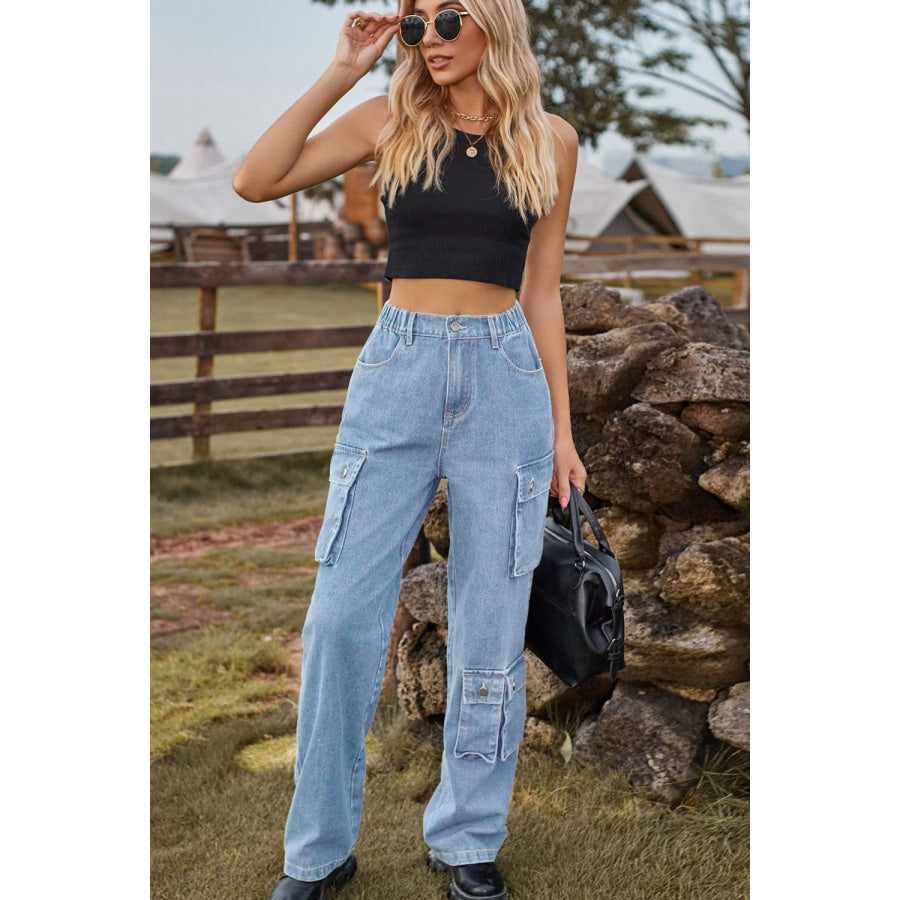 Loose Fit Long Jeans with Pockets