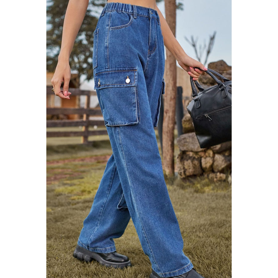 Loose Fit Long Jeans with Pockets