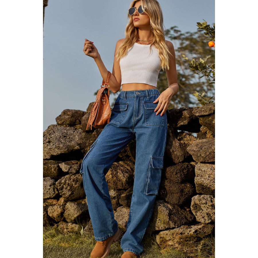 Loose Fit Long Jeans with Pockets