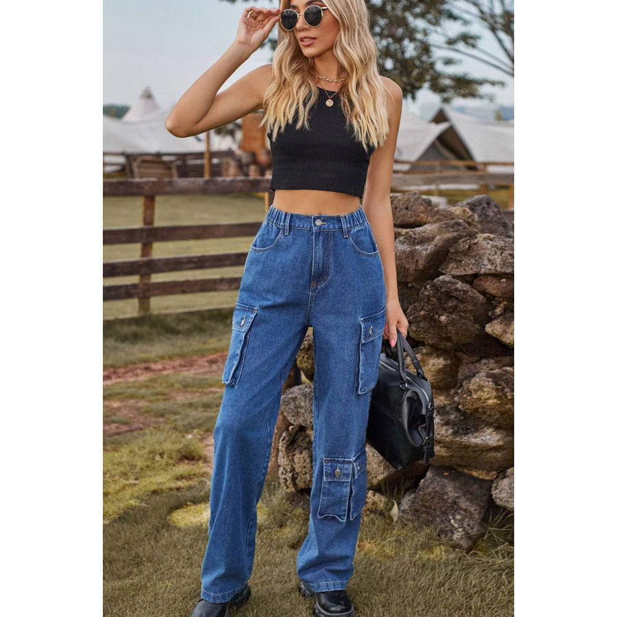 Loose Fit Long Jeans with Pockets