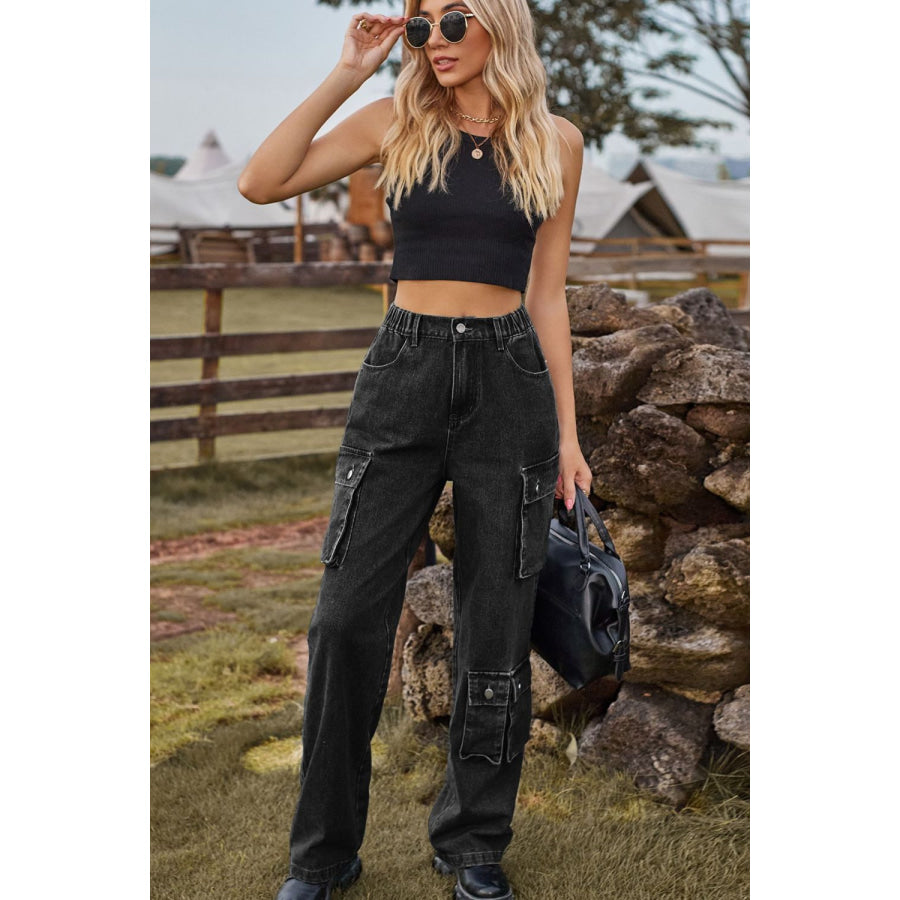 Loose Fit Long Jeans with Pockets