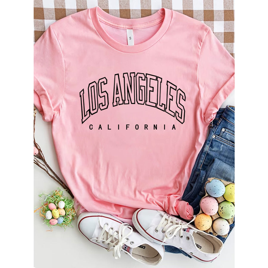 LOS ANGELES CALIFORNIA Round Neck T - Shirt Blush Pink / S Apparel and Accessories