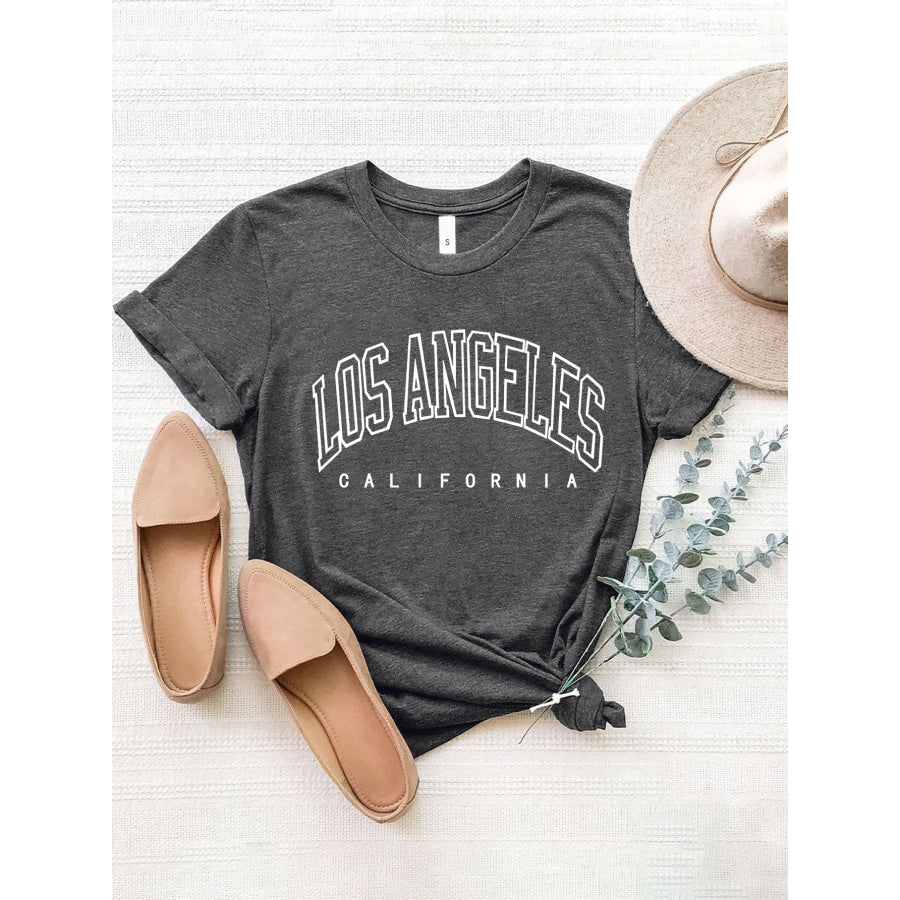 LOS ANGELES CALIFORNIA Round Neck T - Shirt Charcoal / S Apparel and Accessories