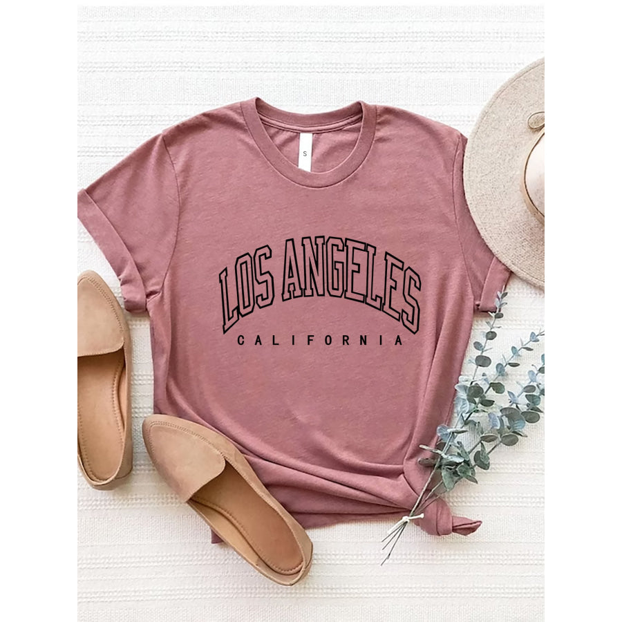 LOS ANGELES CALIFORNIA Round Neck T - Shirt Light Mauve / S Apparel and Accessories