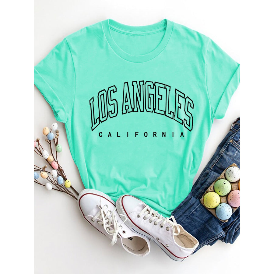 LOS ANGELES CALIFORNIA Round Neck T - Shirt Tiffany Blue / S Apparel and Accessories
