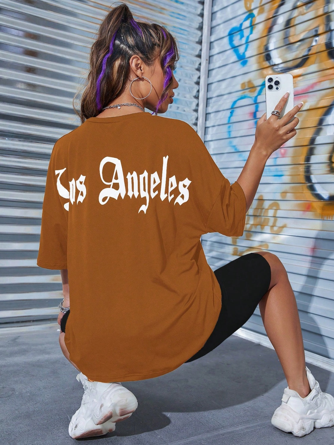 LOS ANGELES Round Neck Dropped Shoulder T-Shirt Apparel and Accessories