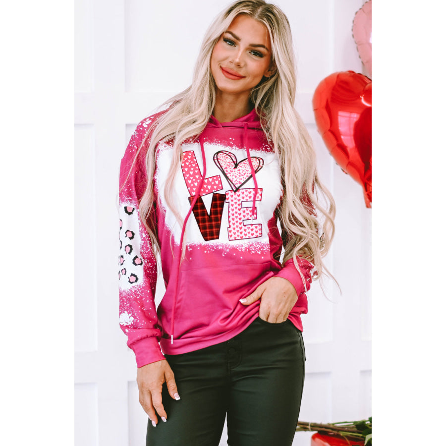 LOVE Heart Drawstring Dropped Shoulder Hoodie Apparel and Accessories