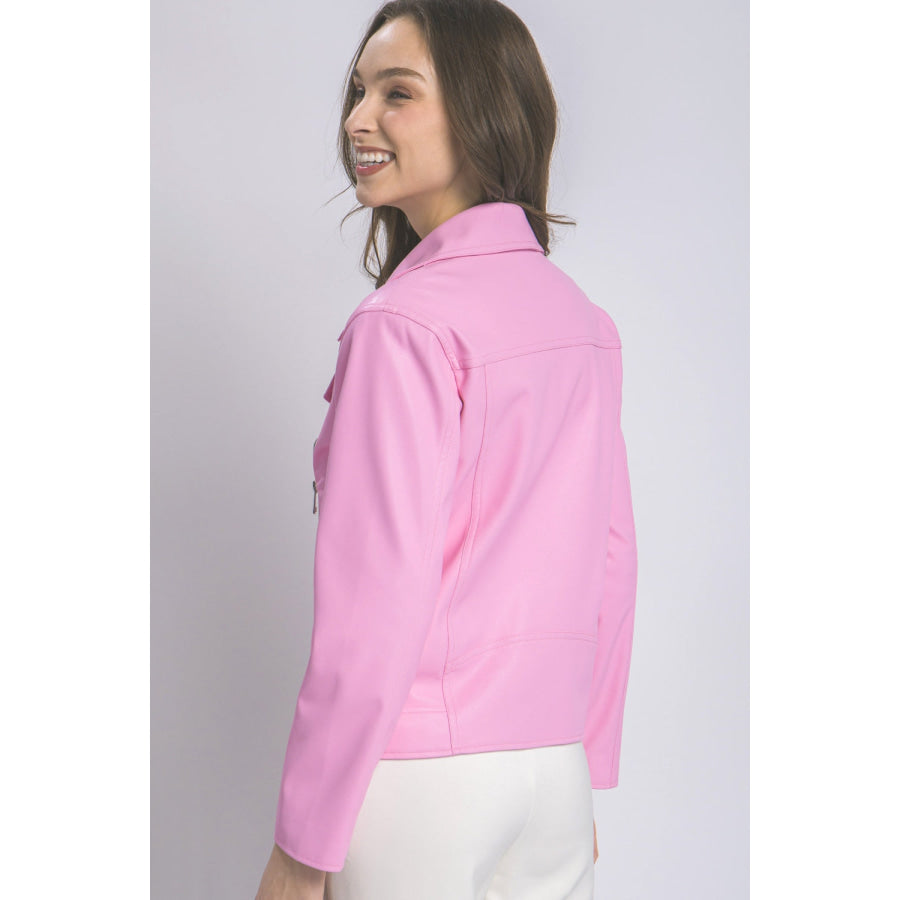 Love Tree Collared Neck Zip Up Jacket PINK / S Apparel and Accessories