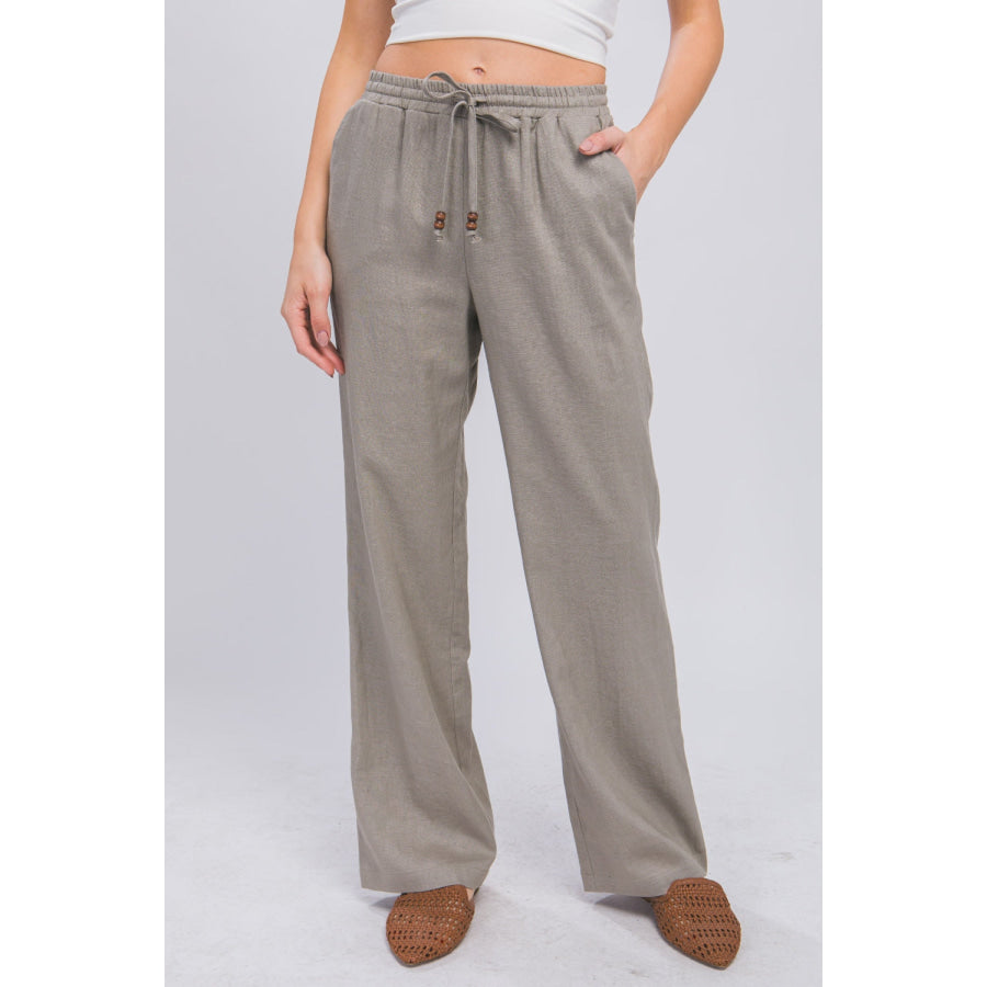 Love Tree Drawstring Wide Leg Pants Greystone / S Apparel and Accessories