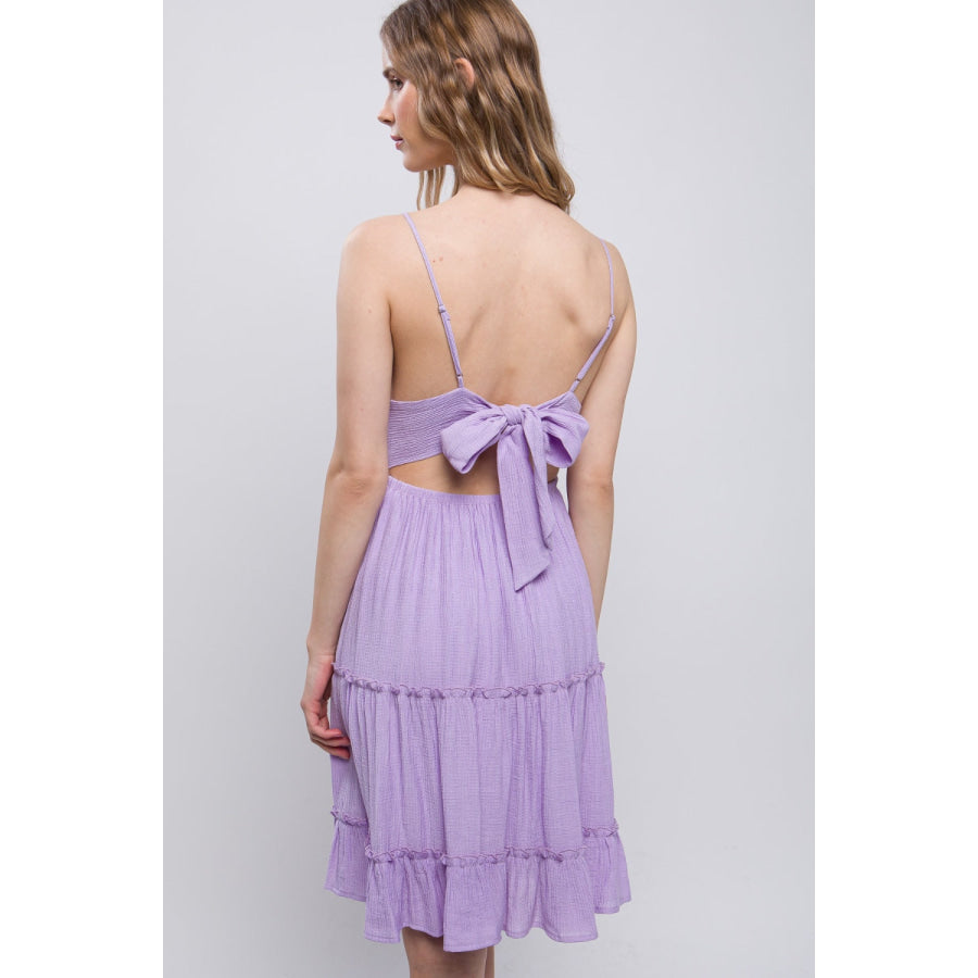 Love Tree Lace Detail Tied V-Neck Mini Cami Dress LAVENDER / S Apparel and Accessories