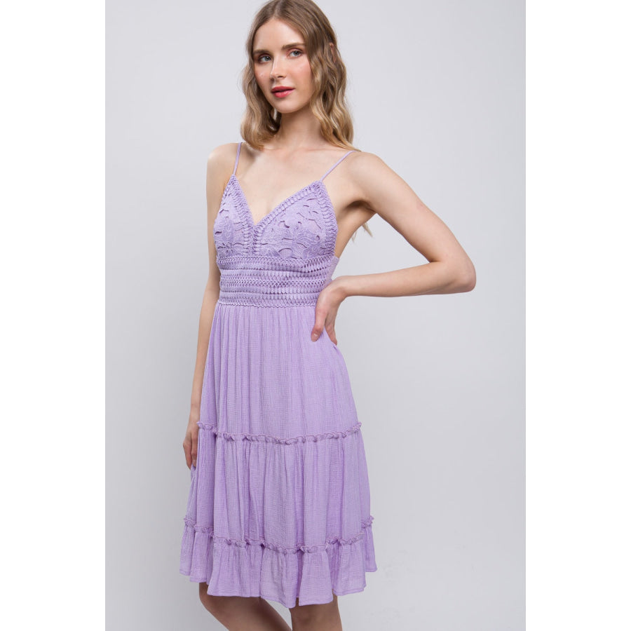 Love Tree Lace Detail Tied V-Neck Mini Cami Dress Apparel and Accessories