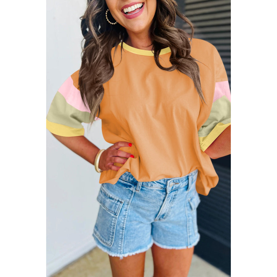 Lovelet Color Block Round Neck Half Sleeve T-Shirt Apparel and Accessories