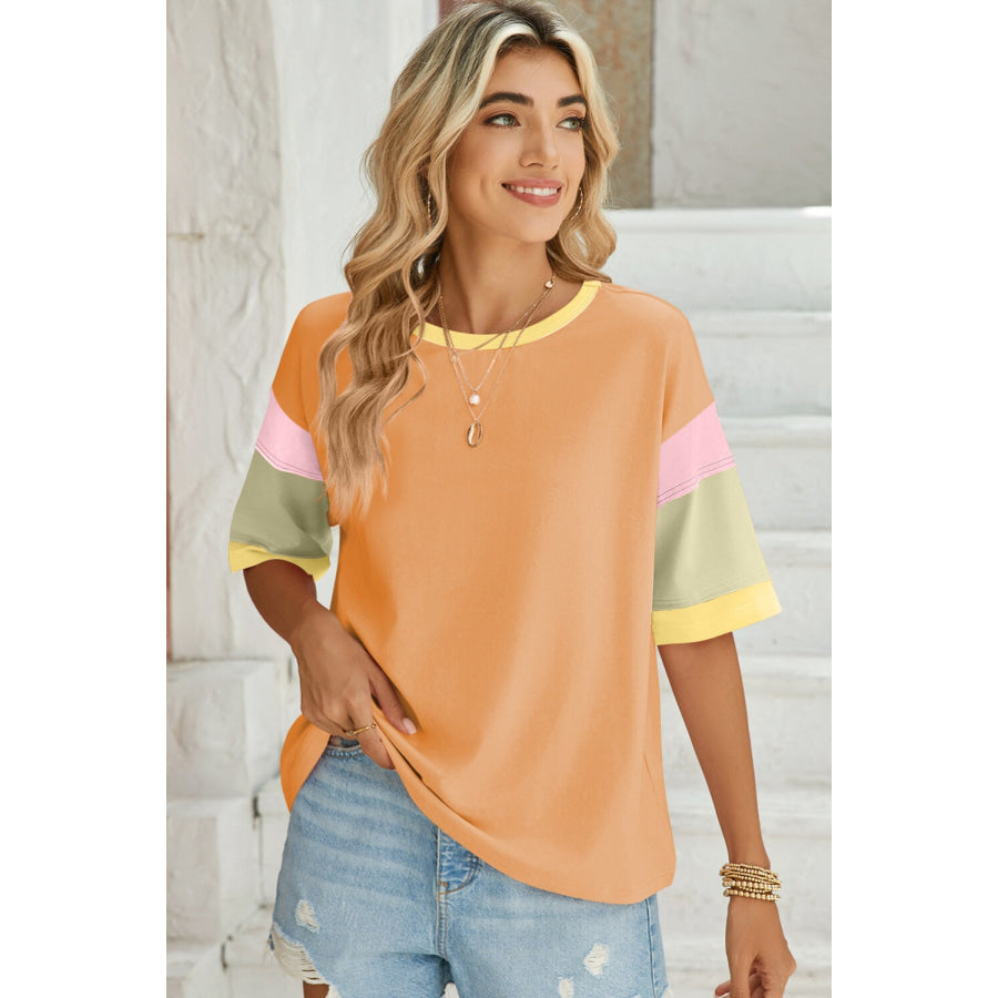 Lovelet Color Block Round Neck Half Sleeve T-Shirt Apparel and Accessories