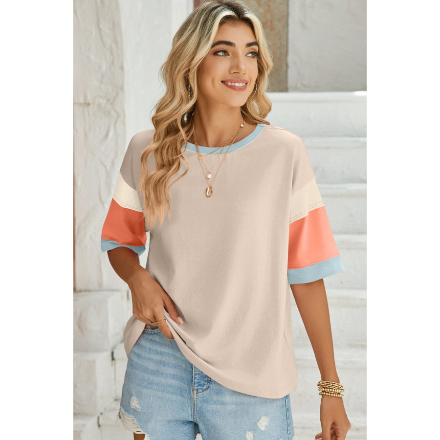 Lovelet Color Block Round Neck Half Sleeve T-Shirt Apparel and Accessories