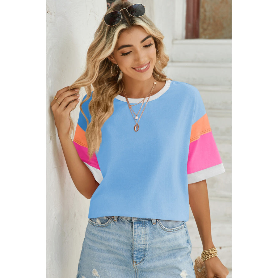 Lovelet Color Block Round Neck Half Sleeve T-Shirt Apparel and Accessories