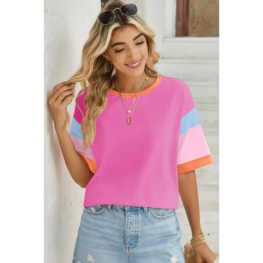 Lovelet Color Block Round Neck Half Sleeve T-Shirt Apparel and Accessories