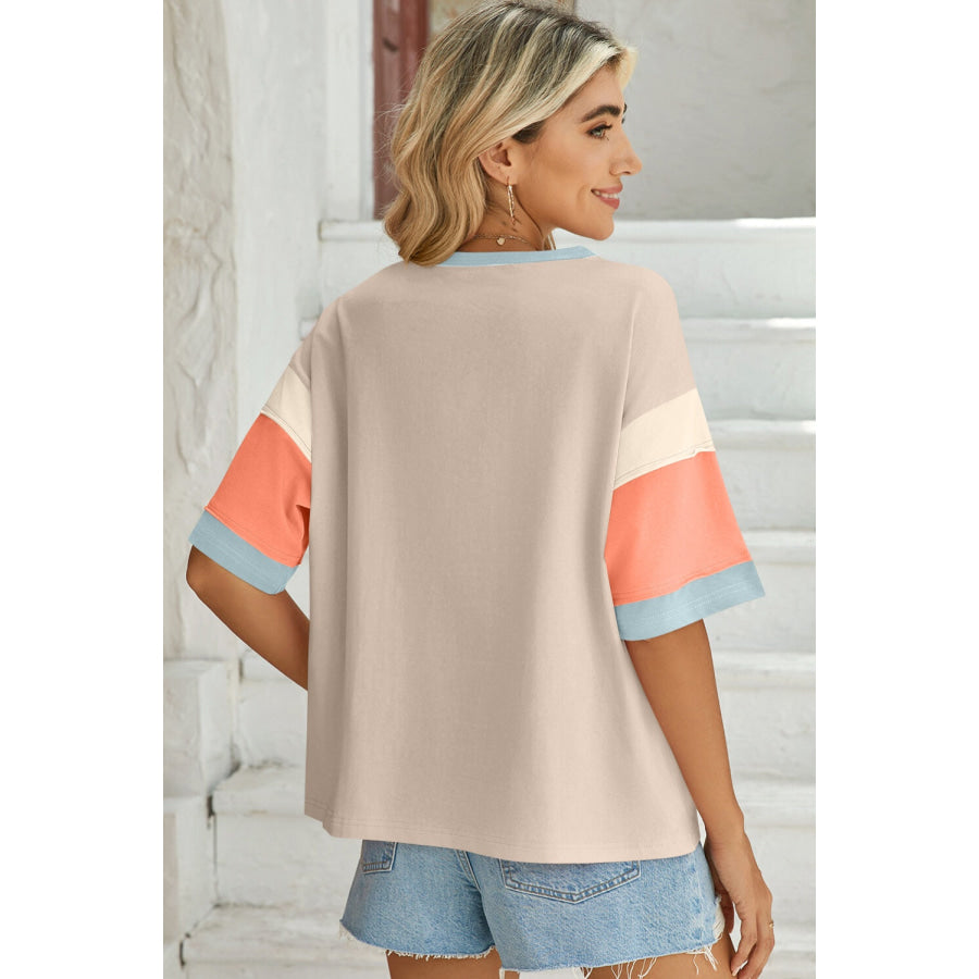 Lovelet Color Block Round Neck Half Sleeve T-Shirt Apparel and Accessories